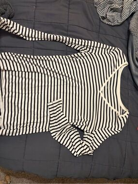 a new day Black and White Striped V-Neck Top